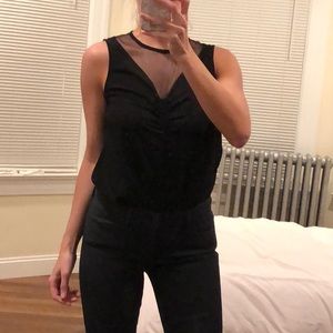 Trouve black mesh v-neck top - S